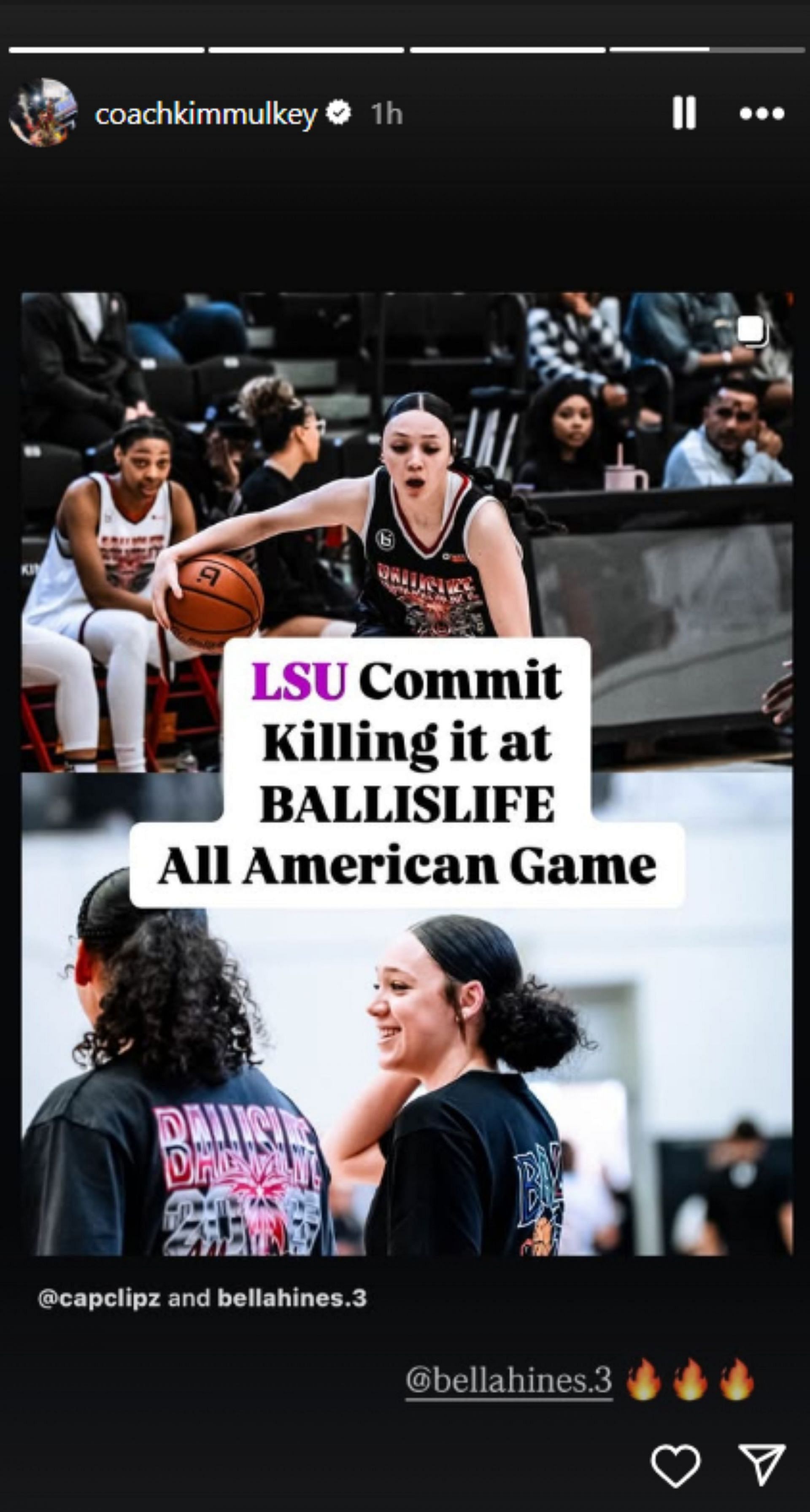 Kim Mulkey impressed by Bella Hines' performance at Ballislife All-Star Game (Image: IG/coachkimmulkey)